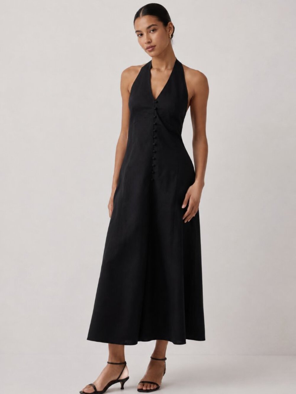 Gap Black Linen-Blend Halter Dress, Size Petite Medium